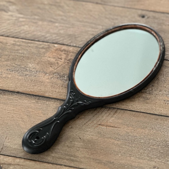 Antique vanity hand mirror Thermoplastic gutta percha. Mirror  Patented 1866 - Picture 3 of 8